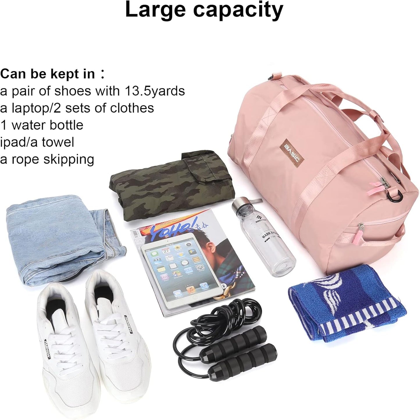 Gym Bag for Women, Workout Duffel Bag, Sports Gym Bags with Wet Pocket and Shoe Compartment