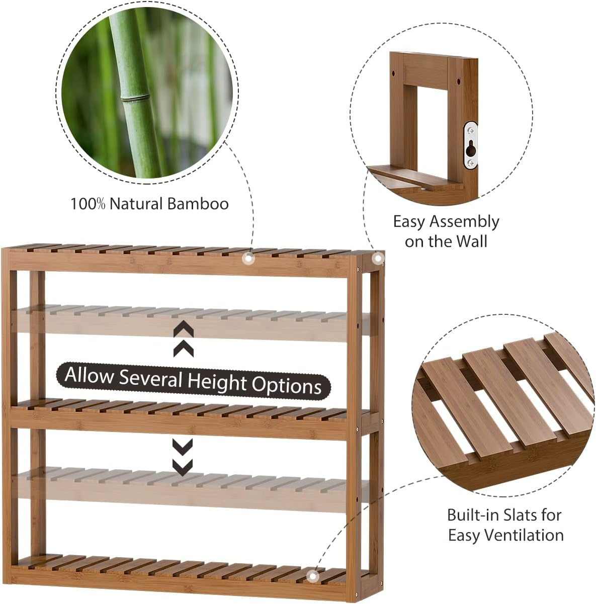 Bathroom Bamboo Shelf Organizer - 3 Tier Storage Shelf with Adjustable Wall Mounted Shelf Rack over Toilet, Use for Bathroom, Kitchen, Living Room (Walnut)