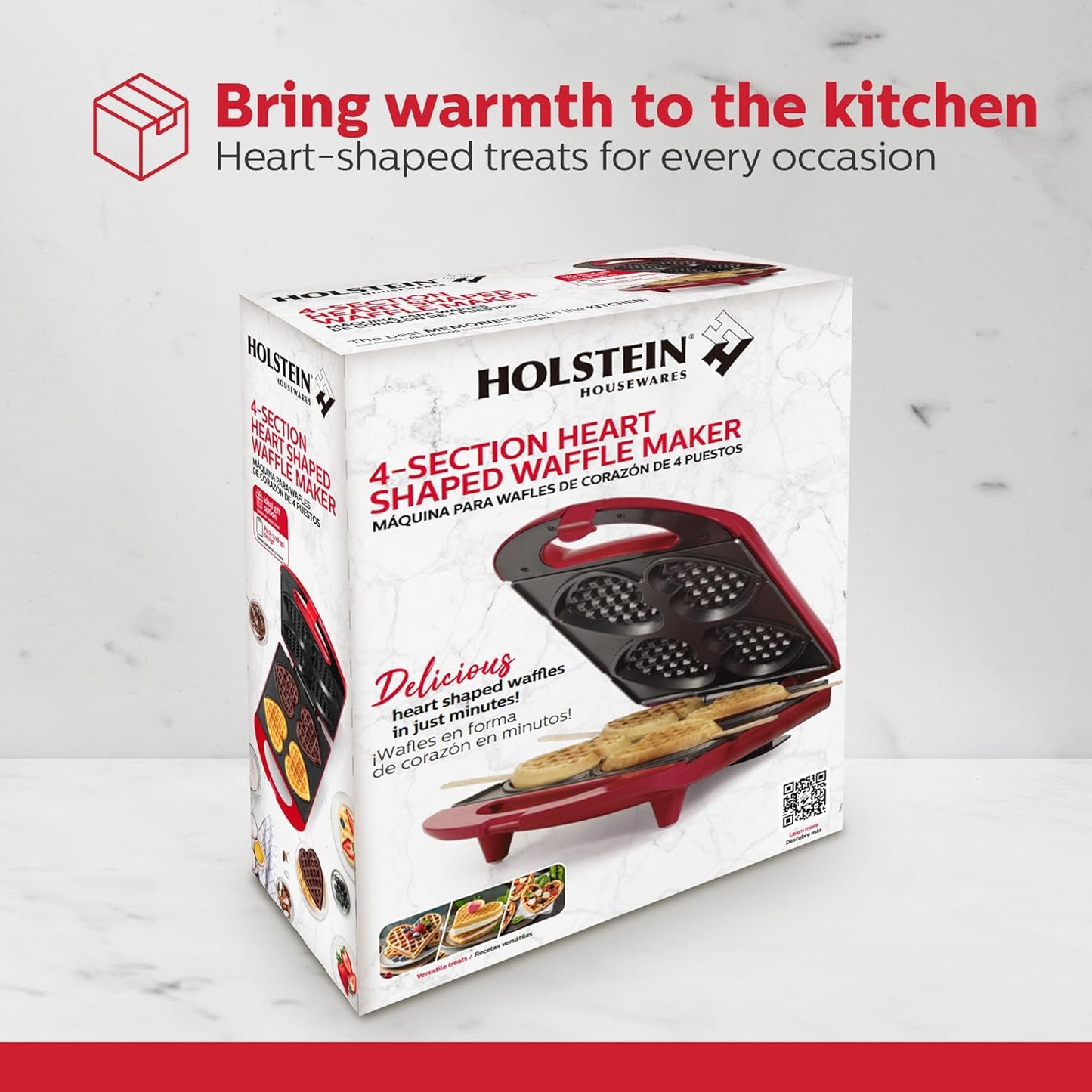 - Non-Stick Heart Waffle Maker, Red - Makes 4 Heart-Shaped Waffles in Minutes