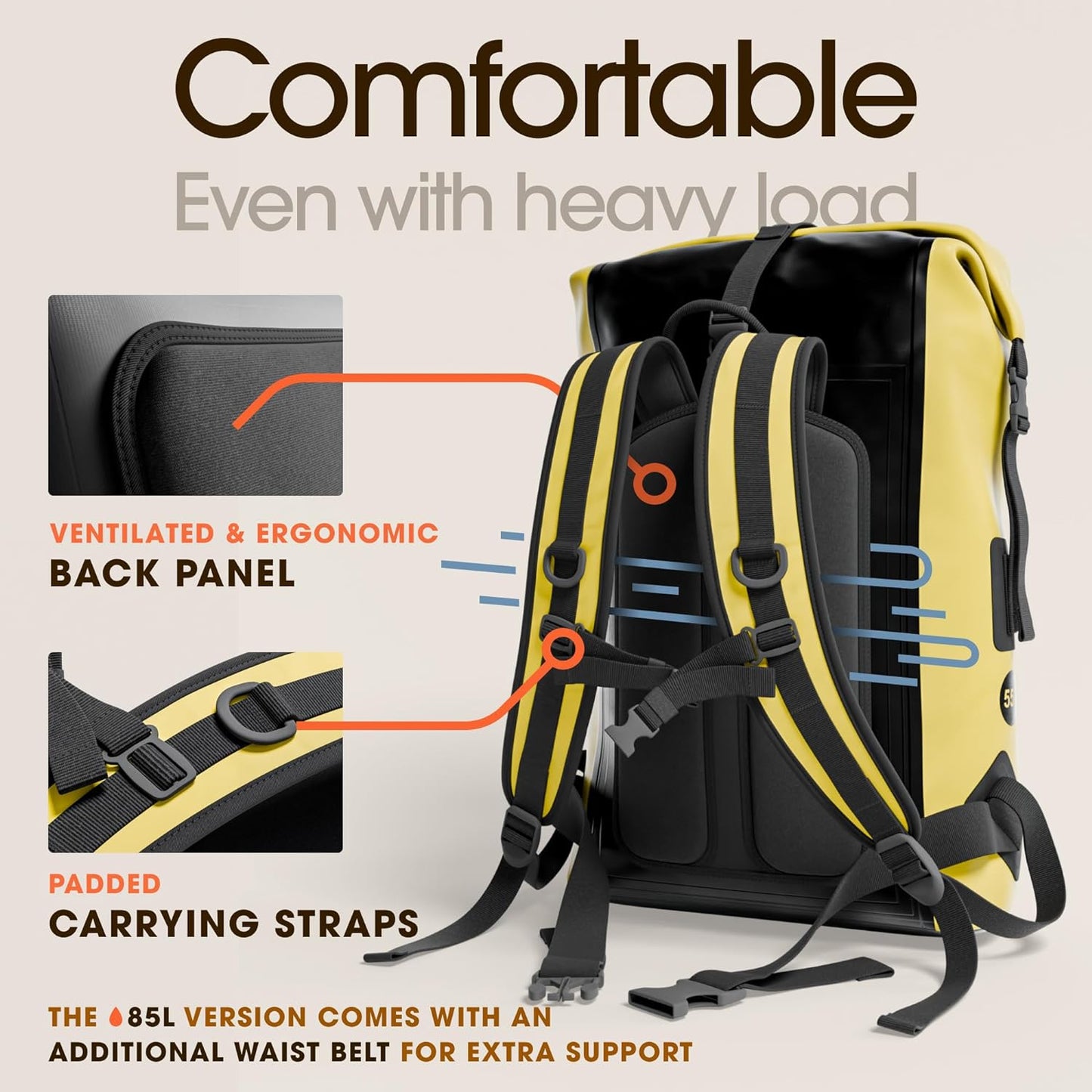 Waterproof Backpack - Heavy Duty Hiking Backpack - Roll-Top Closure Bag - Cushioned Dry Bag Waterproof Phone Case
