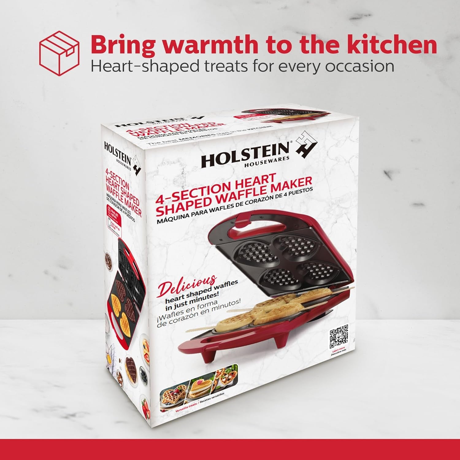 - Non-Stick Heart Waffle Maker, Red - Makes 4 Heart-Shaped Waffles in Minutes